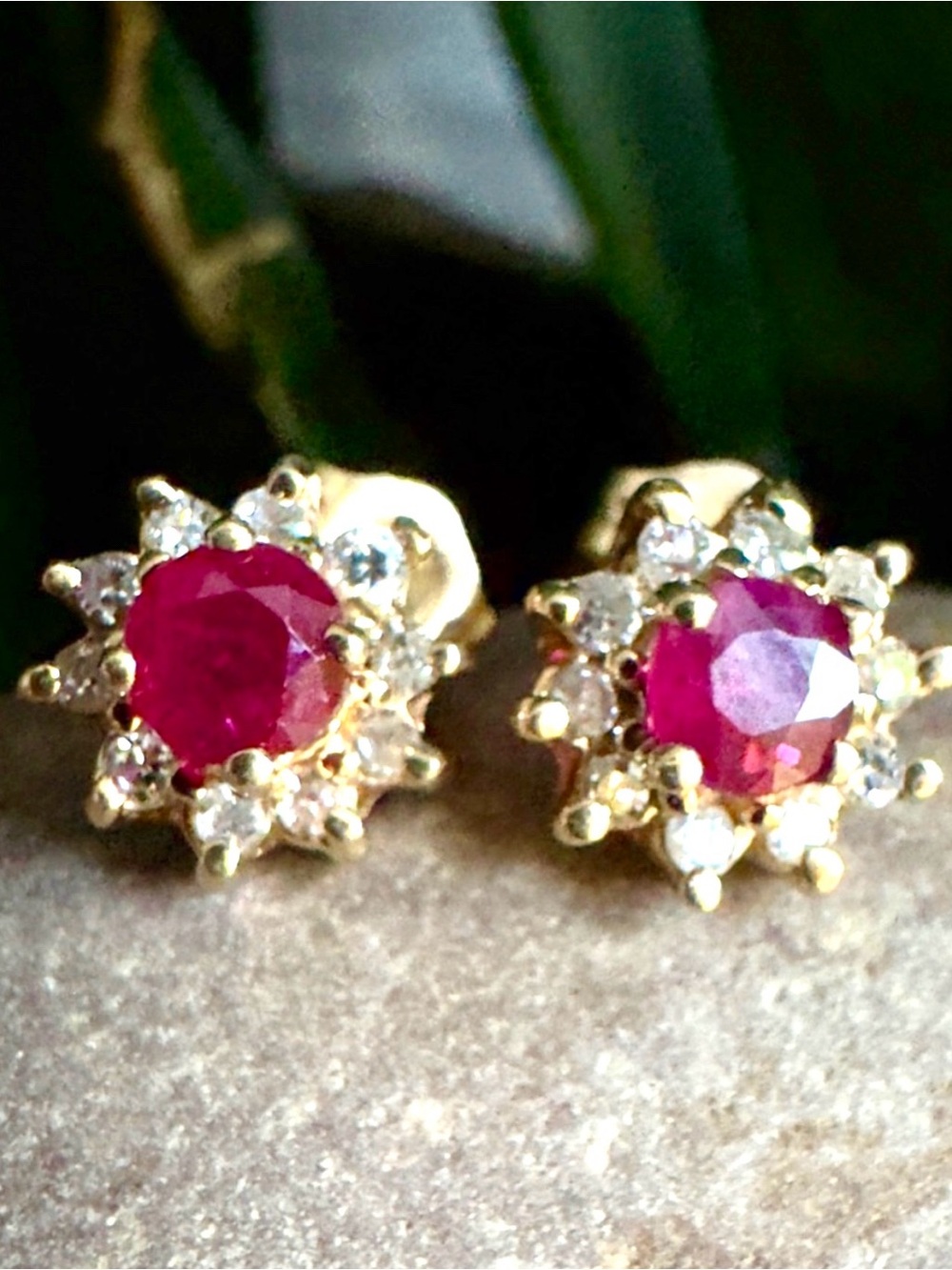14k Ruby & Diamond Halo Earrings